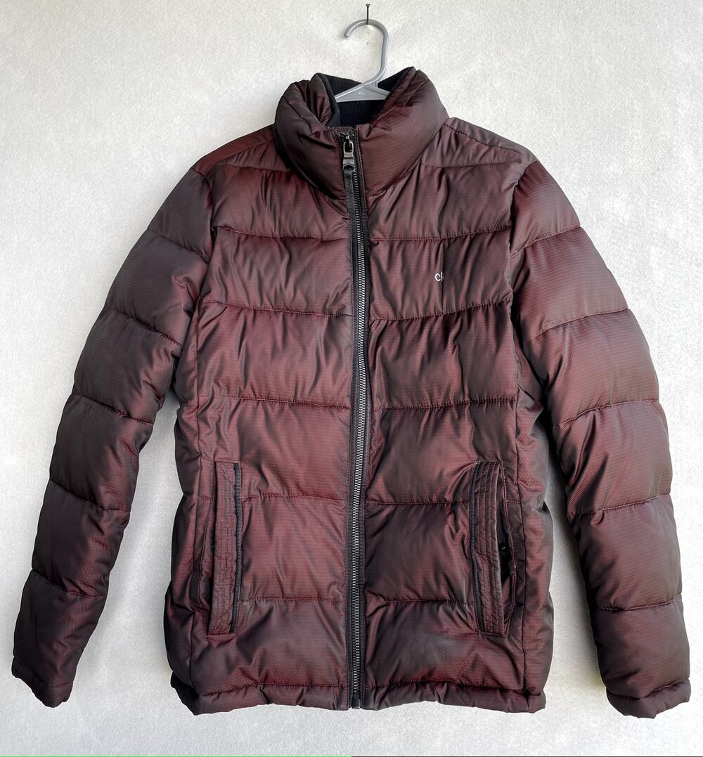 CALVIN KLEIN MEN’S IRIDESCENT MERLOT JACKET BURGUNDY SHIMMER COAT SIZE - XS